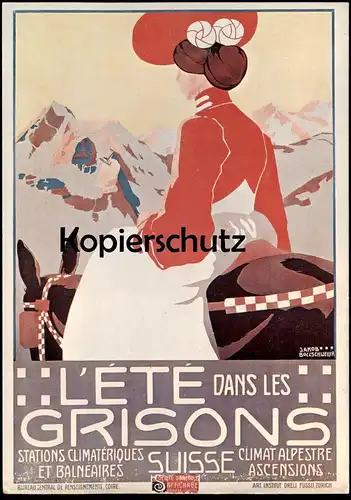 ÄLTERE REPRO POSTKARTE CANTON L'ETE DANS LES GRISONS SUISSE VERKEHRSVEREIN GRAUBÜNDEN JAKOB BOLLSCHWEILER postcard AK