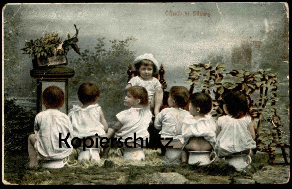 ALTE POSTKARTE ÖFFENTLICHE SITZUNG Babys Nachttopf pot de chambre potty