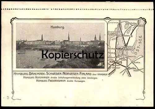 ALTE POSTKARTE HAMBURG BERLIN DÄNEMARK SCHWEDEN NORWEGEN EISENBAHNLINIE DEUTSCHE EISENBAHN Ansichtskarte railway cpa AK