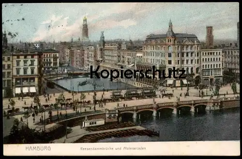 ALTE POSTKARTE HAMBURG REESENDAMMBRÜCKE UND ALSTERARCADEN Alsterarkaden Strassenbahn tram cpa AK Ansichtskarte postcard