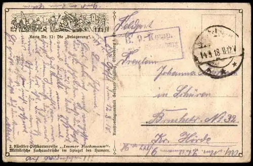 ALTE POSTKARTE DIE BELAGERUNG SOLDATEN BELAGERN FRAU IMMER FACHMANN KÜNSTLER KARTE NR.12 cpa AK Ansichtskarte postcard