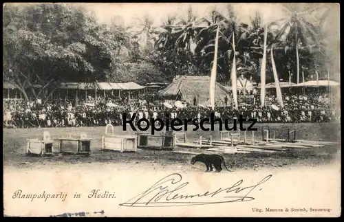 ALTE POSTKARTE RAMPOKPARTIJ IN KEDIRI Leopard Tiger Jaguar Panther Java hunting Jagd Indonesia AK Ansichtskarte postcard
