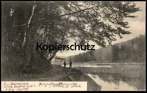 ALTE POSTKARTE SAARBRÜCKEN PARTIE AM DEUTSCH-MÜHLENWEIHER Weiher See cpa postcard Ansichtskarte AK