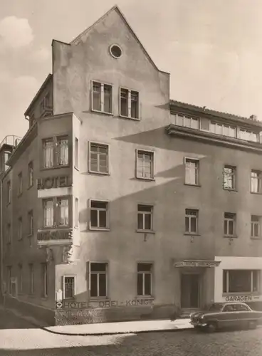 ALTE POSTKARTE HOTEL DREI KÖNIGE OFFENBURG BADEN BEHAGLICHES WOHNEN BEI MODERNEM KOMFORT GARAGEN OPEL cpa postcard