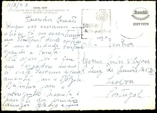 ÄLTERE POSTKARTE HOTEL RUFF STUTTGART NORD MÖNCHSTRASSE 2B postcard Ansichtskarte cpa AK