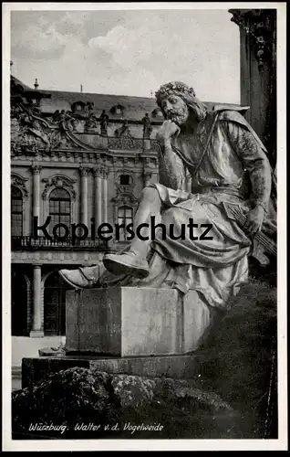ALTE POSTKARTE WÜRZBURG DENKMAL WALTER VON DER VOGELWEIDE Walther Statue monument Dicher Lyriker postcard Ansichtskarte
