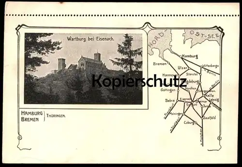 ALTE POSTKARTE HAMBURG BREMEN THÜRINGEN WARTBURG BEI EISENACH DEUTSCHE EISENBAHNEN cpa AK Ansichtskarte postcard