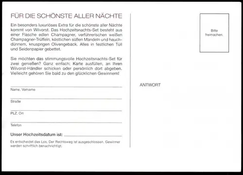 ÄLTERE POSTKARTE WILVORST WIR GRATULIEREN HOCHZEIT HEIRAT marriage wedding mariage Tattinger Champagner postcard cpa AK