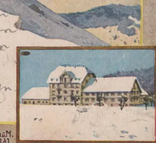 ALTE KÜNSTLER POSTKARTE PROSIT NEUJAHR FELDBERG LUDWIG ZORN ZWERGE FAHREN SKI nains midget skiing dwarfs postcard cpa AK