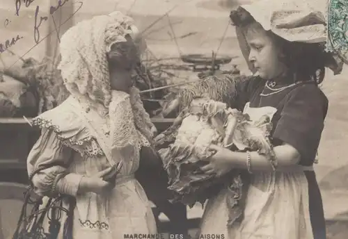 ALTE POSTKARTE MARCHANDE DES 4 SAISONS GEMÜSE MARKT KINDER enfants girls children market marché Blumenkohl postcard