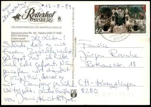 ÄLTERE POSTKARTE REITERHOF WIRSBERG URLAUBSPARADIES FÜR ANSPRUCHSVOLLE AUDI SCHWIMMBAD SCHÖNHEITSFARM postcard cpa AK