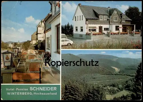 ÄLTERE POSTKARTE HOTEL PENSION SCHNEIDER WINTERBERG VELTINS BIER HOCHSAUERLAND postcard Ansichtskarte cpa AK