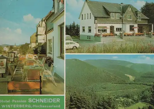 ÄLTERE POSTKARTE HOTEL PENSION SCHNEIDER WINTERBERG VELTINS BIER HOCHSAUERLAND postcard Ansichtskarte cpa AK