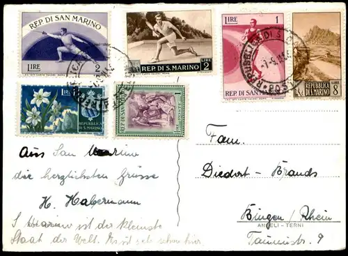 ÄLTERE POSTKARTE SAN MARINO PALAZZO DEL GOVERNO Briefmarken Fechten fencing l'escrime Sport Tennis stamps stamp