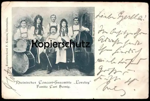 ALTE POSTKARTE RHEINISCHES CONCERT-ENSEMBLE LORELEY FAMILIE CARL HEIMIG Tracht Geige violon costume violine folclorique