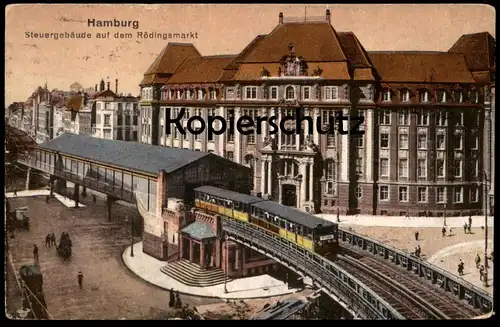 ALTE POSTKARTE HAMBURG STEUERGEBÄUDE AUF DEM RÖDINGSMARKT Hochbahn Zug Bahn train cpa AK Ansichtskarte postcard