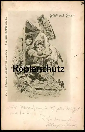 ALTE POSTKARTE GLÜCK UND GRUSS 1898 STORCH BABY GEBURT KIND child birth stork cpa AK Ansichtskarte postcard