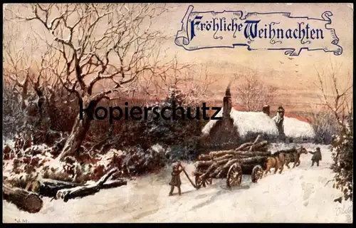 ALTE POSTKARTE FRÖHLICHE WEIHNACHTEN RAPHAEL TUCK OILETTE HOLZFUHRWERK Winter's Mantle postcard Ansichtskarte cpa AK