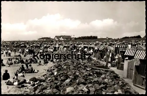 ÄLTERE POSTKARTE NORDSEEHEILBAD BÜSUM SAND- UND KORBSTRAND AM NEUEN DEICH beach plage postcard Ansichtskarte cpa AK
