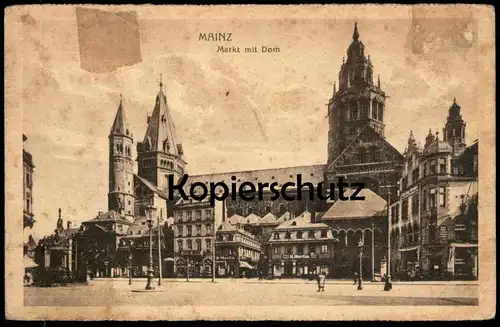 ALTE POSTKARTE MAINZ MARKT MIT DOM GESCHÄFTE R. Martin Christian Mendel postcard Ansichtskarte cpa AK