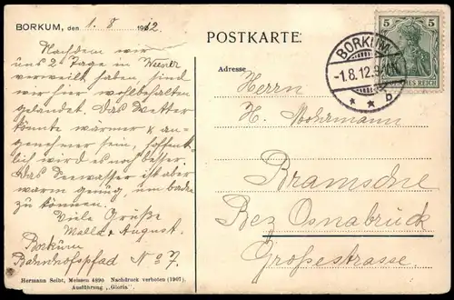 ALTE POSTKARTE NORDSEEBAD BORKUM STRAND EBBE KESCHER BUHNE PERSONEN 1912 postcard Ansichtskarte cpa AK