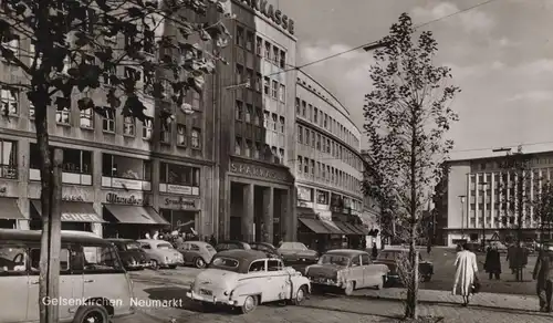 ÄLTERE POSTKARTE GELSENKIRCHEN NEUMARKT VW KÄFER OPEL STOLLWERCK SPARKASSE Auto car Ansichtskarte cpa postcard AK