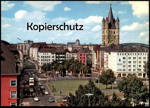 ÄLTERE POSTKARTE KÖLN AM RHEIN HEUMARKT MIT GROSS-ST.-MARTIN KIRCHE church église Cologne cpa postcard AK Ansichtskarte