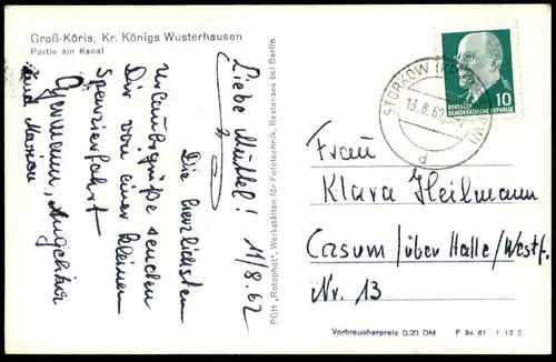 ALTE POSTKARTE GROSS-KÖRIS PARTIE AM KANAL Schulzensee Ruderboot Kreis Königs Wusterhausen cpa postcard AK Ansichtskarte