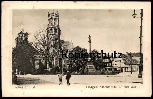 ALTE POSTKARTE MÜNSTER WESTFALEN LUDGERI-KIRCHE UND MARIENSÄULE monument church église Ansichtskarte postcard cpa AK
