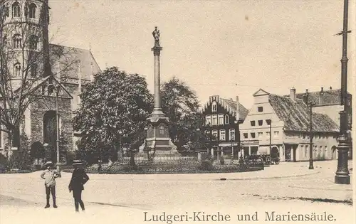 ALTE POSTKARTE MÜNSTER WESTFALEN LUDGERI-KIRCHE UND MARIENSÄULE monument church église Ansichtskarte postcard cpa AK