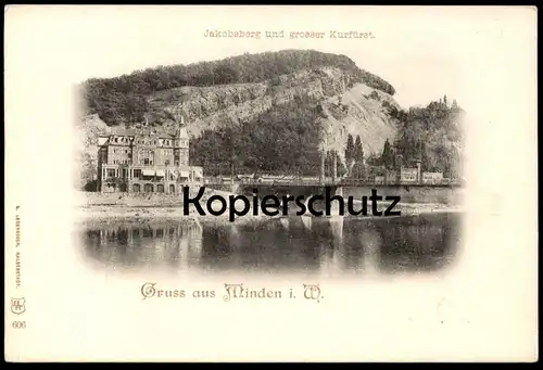 ALTE POSTKARTE GRUSS AUS MINDEN IN WESTFALEN JAKOBSBERG UND GROSSER KURFÜRST Ansichtskarte postcard cpa AK
