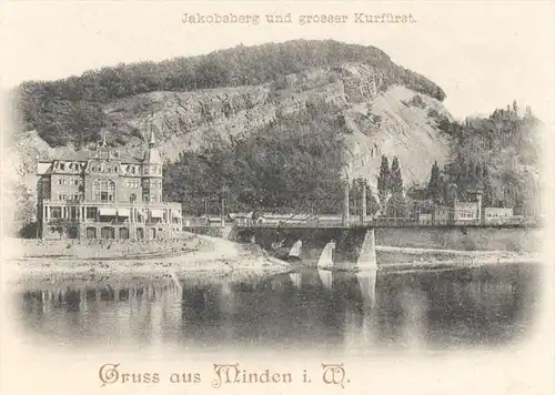 ALTE POSTKARTE GRUSS AUS MINDEN IN WESTFALEN JAKOBSBERG UND GROSSER KURFÜRST Ansichtskarte postcard cpa AK