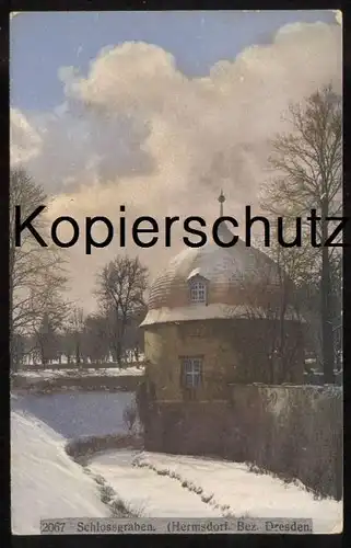 ALTE POSTKARTE HERMSDORF SCHLOSSGRABEN OTTENDORF - OKRILLA BEZIRK DRESDEN Sachsen Winter Schnee hiver snow cpa postcard