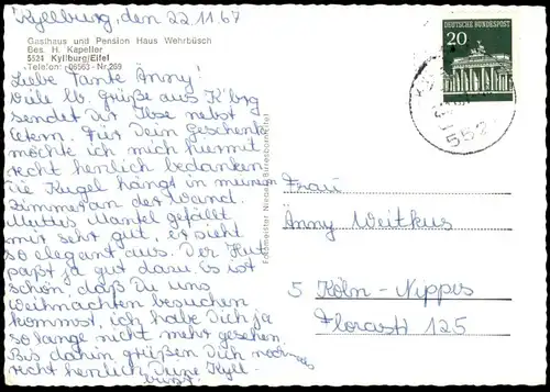 ÄLTERE POSTKARTE KYLLBURG EIFEL HAUS WEHRBÜSCH GASTHAUS & PENSION BES. H. KAPELLER Bitburger Land AK cpa postcard