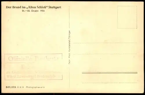 ALTE POSTKARTE STUTTGART DER BRAND IM ALTEN SCHLOSS 21.-22.12.1931 Ruine Feuer fire feu burning ruin chateau castle cpa