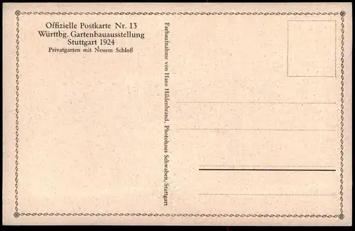 ALTE POSTKARTE STUTTGART GARTENBAUAUSSTELLUNG 1924 PRIVATGARTEN MIT NEUEM SCHLOSS Botanic Garden Jardin Botanique cpa