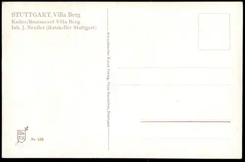 ALTE POSTKARTE STUTTGART VILLA BERG KAFFEE RESTAURANT INH. J. NEUFFER (RATSKELLER STUTTGART) postcard cpa Ansichtskarte