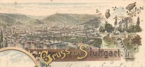 ALTE LITHO POSTKARTE GRUSS AUS STUTTGART GANZSACHE 1896 RESIDENZSCHLOSS EUGENSBRUNNEN Eugens Brunnen Ansichtskarte AK