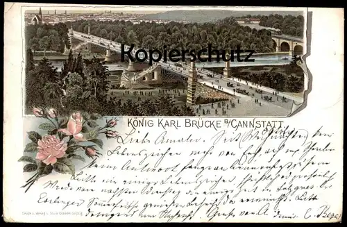 ALTE POSTKARTE STUTTGART KÖNIG KARL BRÜCKE BEI CANNSTATT 1895 BADEN-WÜRTTEMBERG Karlbrücke bridge pont Ansichtskarte