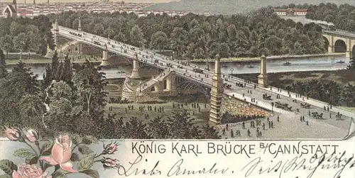 ALTE POSTKARTE STUTTGART KÖNIG KARL BRÜCKE BEI CANNSTATT 1895 BADEN-WÜRTTEMBERG Karlbrücke bridge pont Ansichtskarte