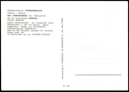 ÄLTERE POSTKARTE LAMBERTSBERG EIFEL PENSION SCHILZ KREIS BITBURG-PRÜM ARZFELD Bitburger Bier Löwenbräu Trier africola AK