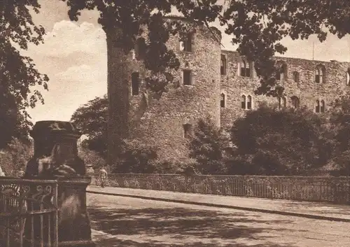 ALTE POSTKARTE HALLE AN DER SAALE PARTIE AN DER BURGBRÜCKE MIT MORITZBURG WERBESTEMPEL BENUTZT DIE LUFTPOST cpa postcard