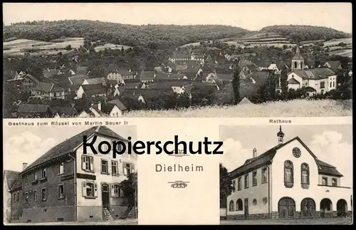 ALTE POSTKARTE DIELHEIM GASTHAUS ZUM RÖSSEL VON MARTIN SAUER II RATHAUS PANORAMA bei Sinsheim Wiesloch Ansichtskarte AK