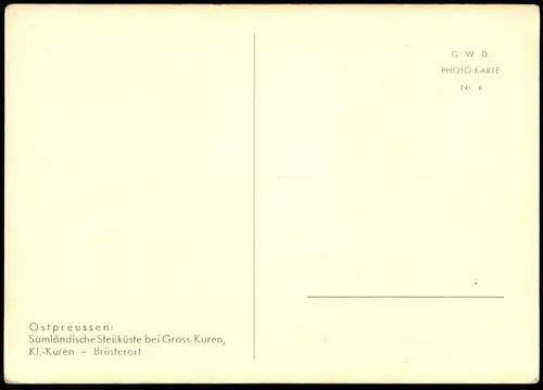 ALTE POSTKARTE OSTPREUSSEN SAMLÄNDISCHE STEILKÜSTE BEI GROSS-KUREN KLEIN-KUREN BRÜSTEORT Grosskuren Russia cpa postcard