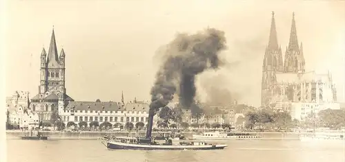 ALTE POSTKARTE KÖLN PANORAMA DAMPFER A. LEMBERG PORZ SCHIFF FRANZ HANIEL & GRAF ZEPPELIN steamship cargo freight ship AK