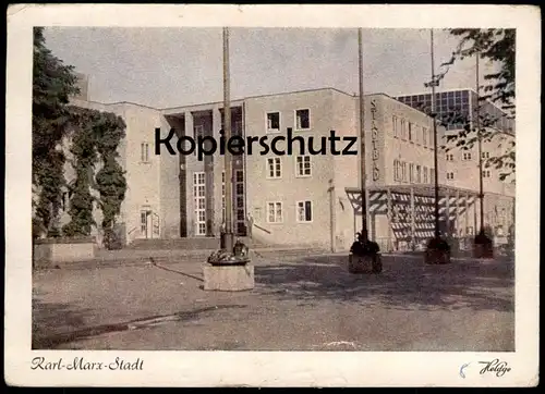 ALTE POSTKARTE KARL-MARX-STADT 1954 STADTBAD Schwimmbad Heldge Farbfoto-Verlag Köthen Bad bath Ansichtskarte AK postcard