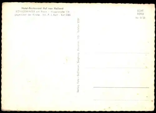 ALTE POSTKARTE KÖNIGSWINTER HOF VON HOLLAND HOTEL RESTAURANT LÖWENBRÄU MÜNCHEN bei Bonn Bier beer postcard Ansichtskarte