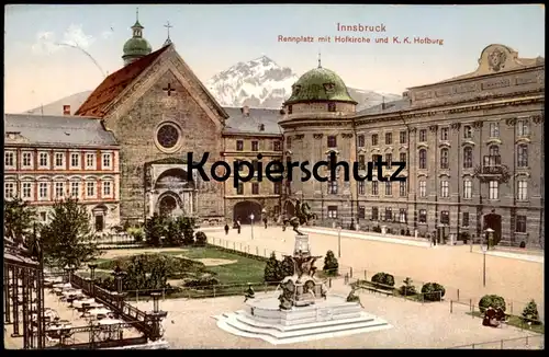 ALTE POSTKARTE INNSBRUCK RENNPLATZ MIT HOFKIRCHE UND K. K: HOFBURG 1911 Tirol Österreich Ansichtskarte AK postcard cpa