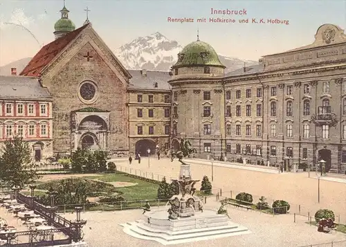 ALTE POSTKARTE INNSBRUCK RENNPLATZ MIT HOFKIRCHE UND K. K: HOFBURG 1911 Tirol Österreich Ansichtskarte AK postcard cpa