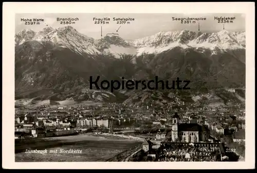 ALTE POSTKARTE INNSBRUCK MIT NORDKETTE HOHE WARTE BRANDJOCH FRAU HITT SATTELSPITZE SEEGRUBENSPITZE HAFELEKAR AK postcard